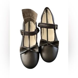 Capezio Girls Sz 13.5 Mary Jane TeleTone Tap Shoe Black Bows Leather Round Toe